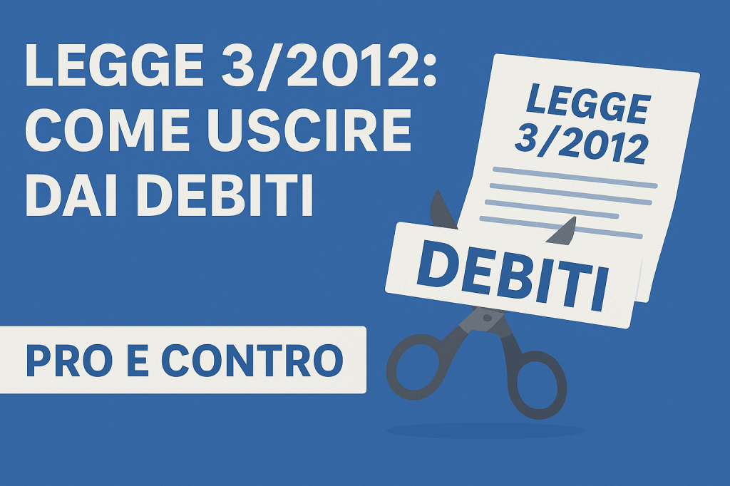 Grafica con forbici che tagliano la parola "DEBITI", accanto ad un documento con scritto "Legge 3/2012"