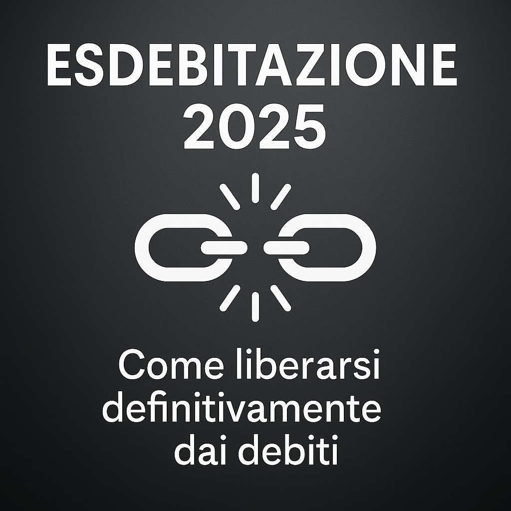 Immagine con figura simbolica che taglia catene o corde, testo “Esdebitazione 2025 – Come liberarsi definitivamente dai debiti”